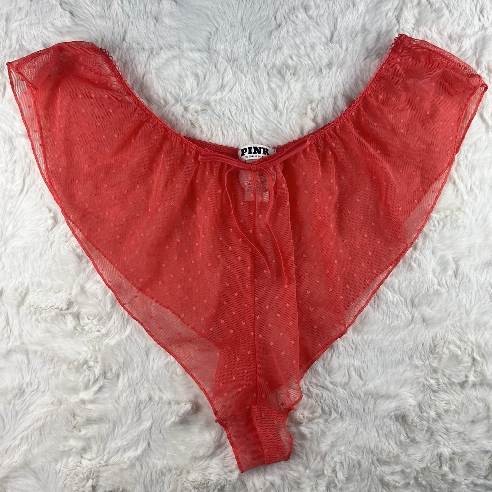 Victoria's Secret‎ PINK Coral Sheer Mesh Polka Dot Lounge Sleepwear Panty S NWT